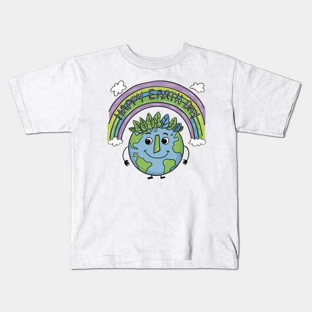 Happy Earth Day, Whimsical & Vibrant Cartoon Illustration Kids T-Shirt by Creativoo